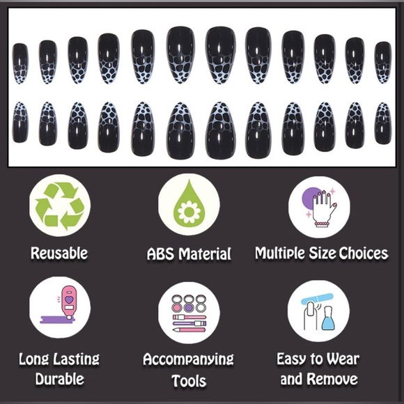 Black Press on Nails Almond Short Medium Fake Nails Glue on Nails NIP - Picture 3 of 7